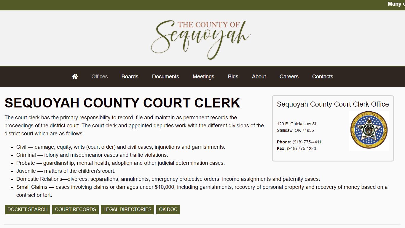 Court Clerk at Sequoyah County, Oklahoma